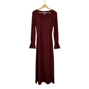 OGL Thermal Poet Sleeve U Neck Maxi Dress Size Medium Ruby Red NWT